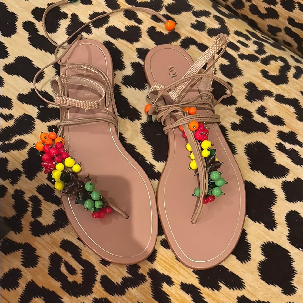 Aquazurra tutti-frutti Colorful Beaded Women's Sandals 9
